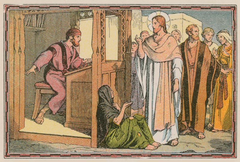 Cena da vida de Jesus (gravura colorida) de French School