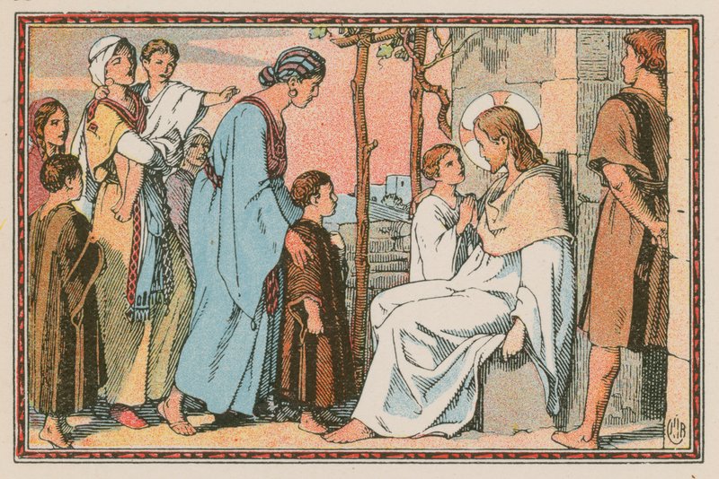 Cena da vida de Jesus (gravura colorida) de French School