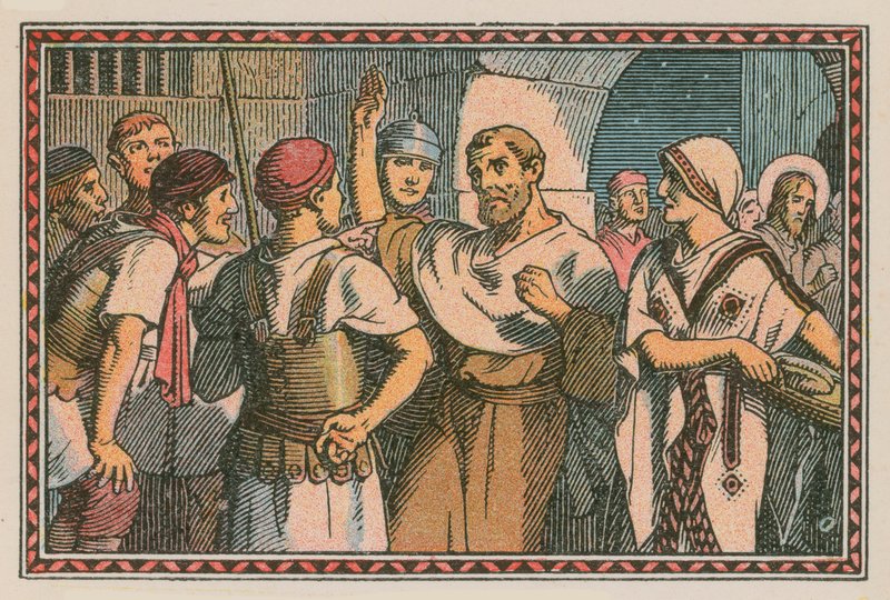 Cena da vida de Jesus (gravura colorida) de French School