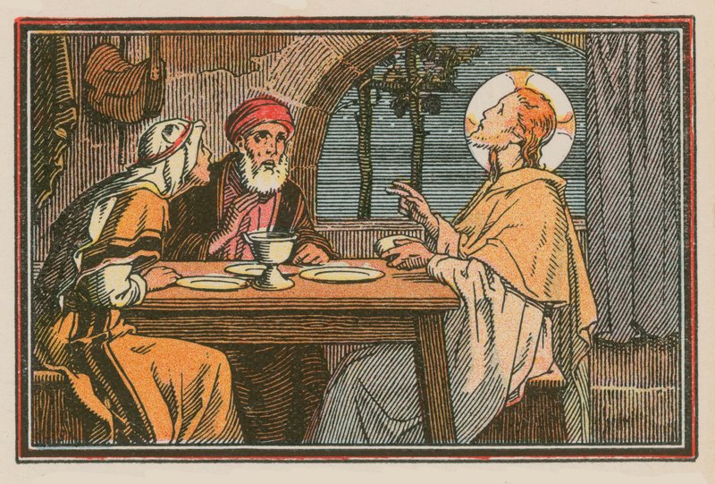 Cena da vida de Jesus (gravura colorida) de French School