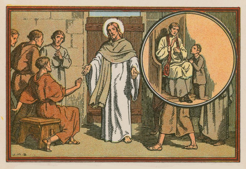 Cena da vida de Jesus (gravura colorida) de French School
