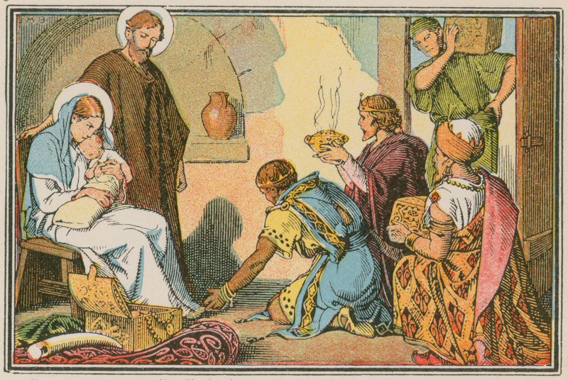 Cena da vida de Jesus (gravura colorida) de French School