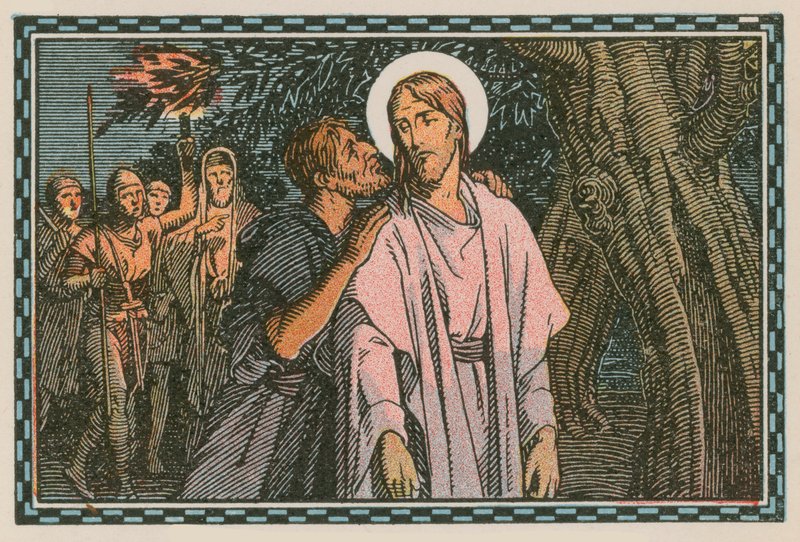 Cena da vida de Jesus (gravura colorida) de French School