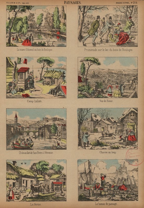 Cenas e paisagens (gravura colorida) de French School