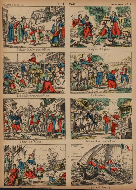 Cenas de toda a Europa (gravura a cores) de French School