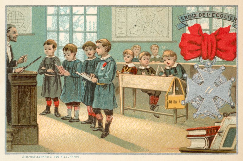 Cruz do menino da escola (chromolitho) de French School