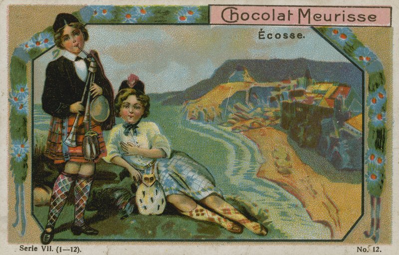 Escócia, cartão comercial da Chocolat Meurisse de French School
