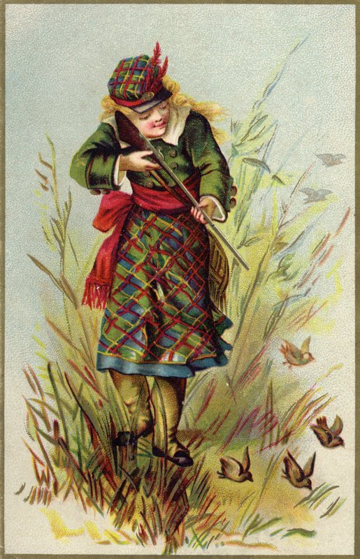 Garota escocesa atirando em aves de French School