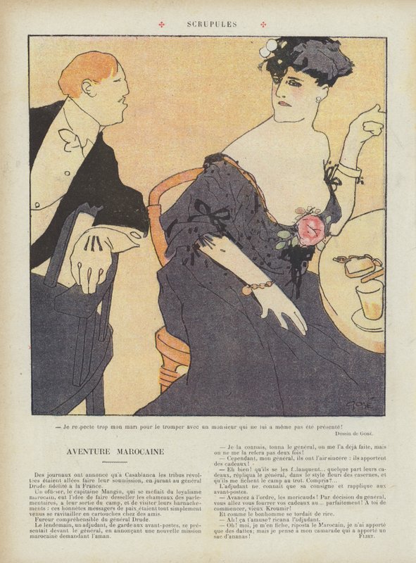 Scruples. Ilustração para Le Rire (cor litho) de French School