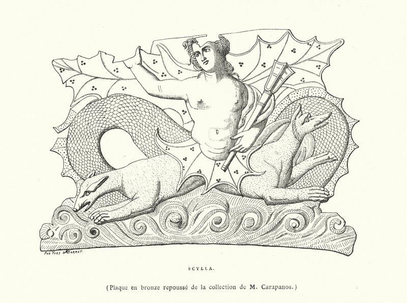 Scylla, placa de bronze grego antigo (gravura) de French School