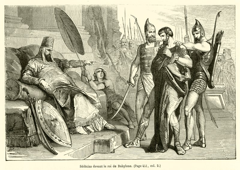 Sedecias perante o rei da Babilónia (gravura) de French School