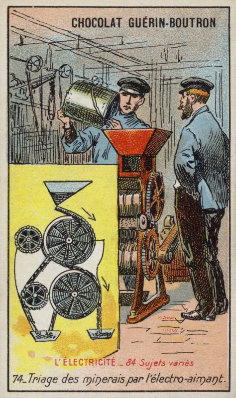 Separação de minério usando um eletroímã (chromolitho) de French School