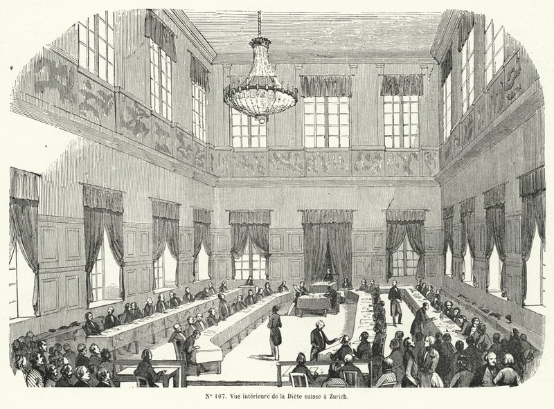 Sessão de Tagsatzung, a Dieta Federal Suíça, em Zurique (gravura) de French School