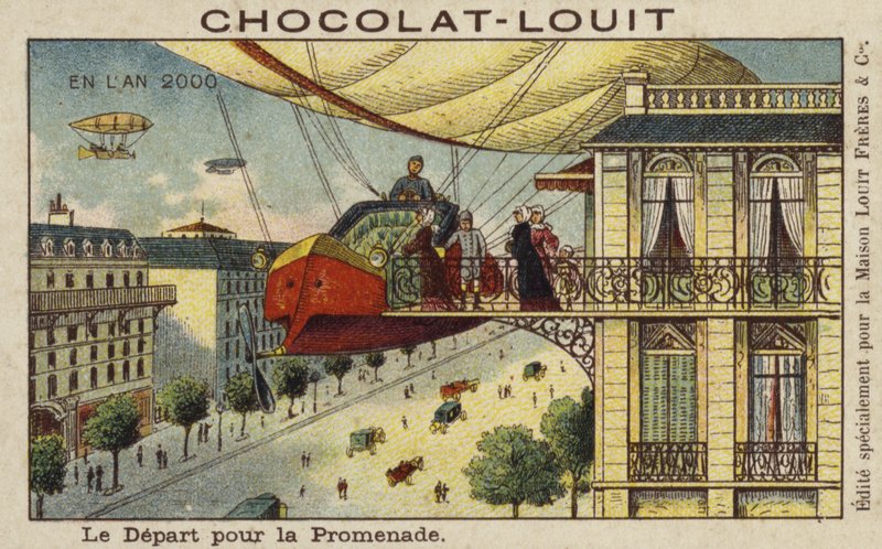 Partindo em um passeio de dirigível no ano 2000 de French School