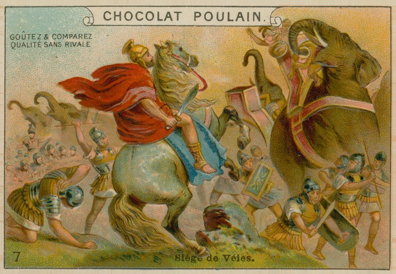 Cerco a Veii, cartão comercial da Chocolat Poulain de French School