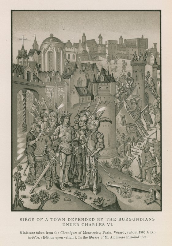 Cerco de uma cidade defendida pelos borgonhenses sob Charles VI (chromolitho) de French School