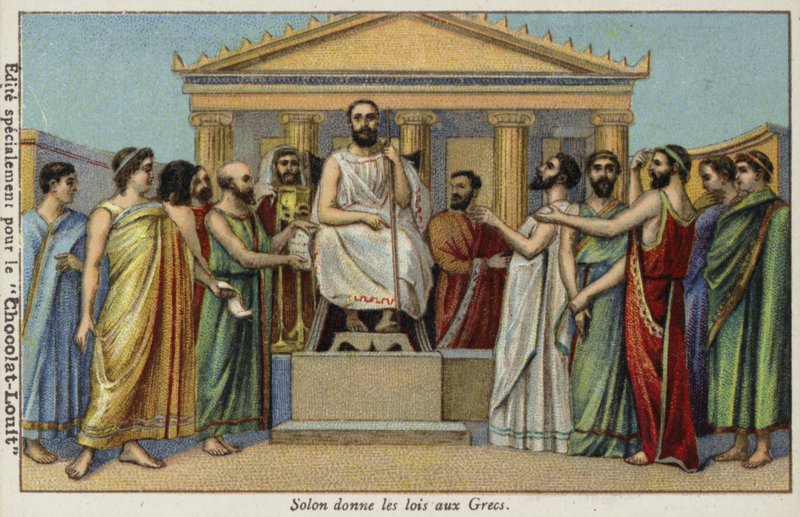 Solon dando leis aos gregos, século VI aC de French School