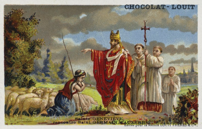 Encontro de St Genevieve em St. Germanus of Auxerre, 429 de French School