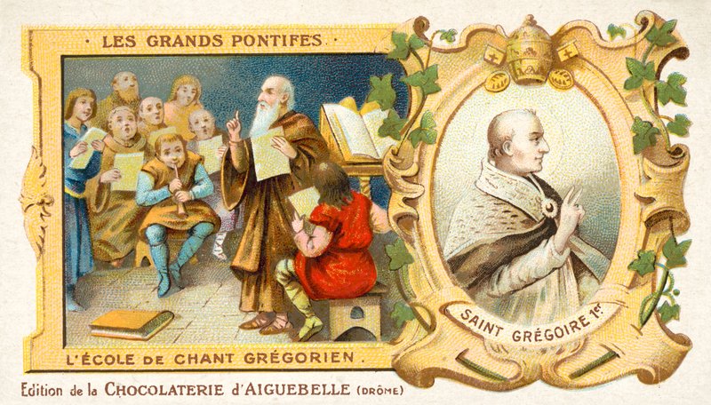 São Gregório o Grande, e uma escola de canto gregoriano (chromolitho) de French School