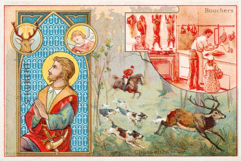 São Hubert, santo padroeiro dos caçadores (chromolitho) de French School