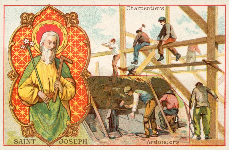 São José, santo padroeiro dos carpinteiros e telhadores (chromolitho) de French School
