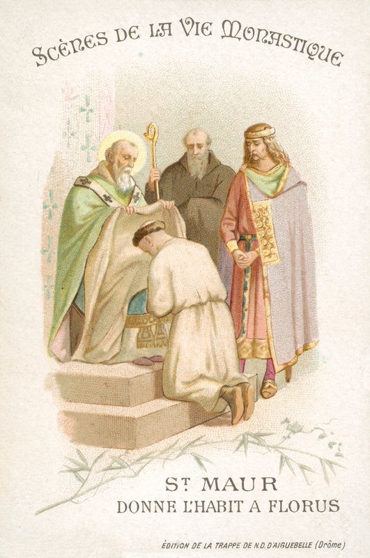 São Maurício dá a Florus o seu hábito (chromolitho) de French School