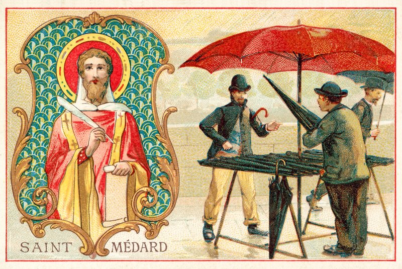 São Medardo, santo padroeiro do tempo (chromolitho) de French School