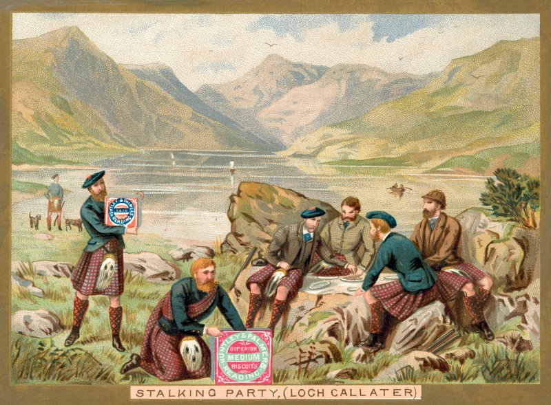 Festa de perseguição, Loch Callater, Escócia (chromolitho) de French School