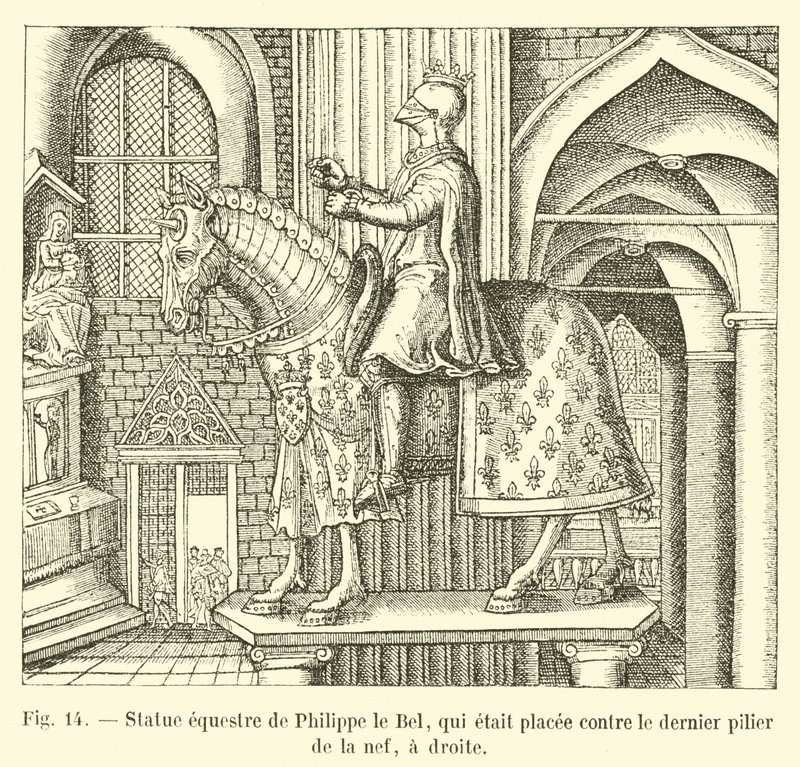 Estátua equestre de Philip the Fair, que foi colocada contra o último pilar da nave, à direita de French School