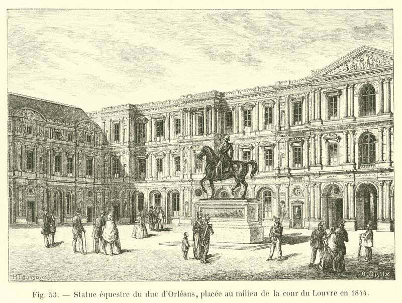 Estátua equestre do Duque de Orleans, colocada no meio do pátio do Louvre em 1844 de French School