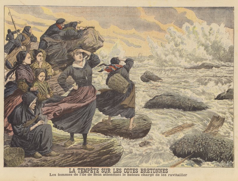 Tempestades na costa da Bretanha (cor litho) de French School
