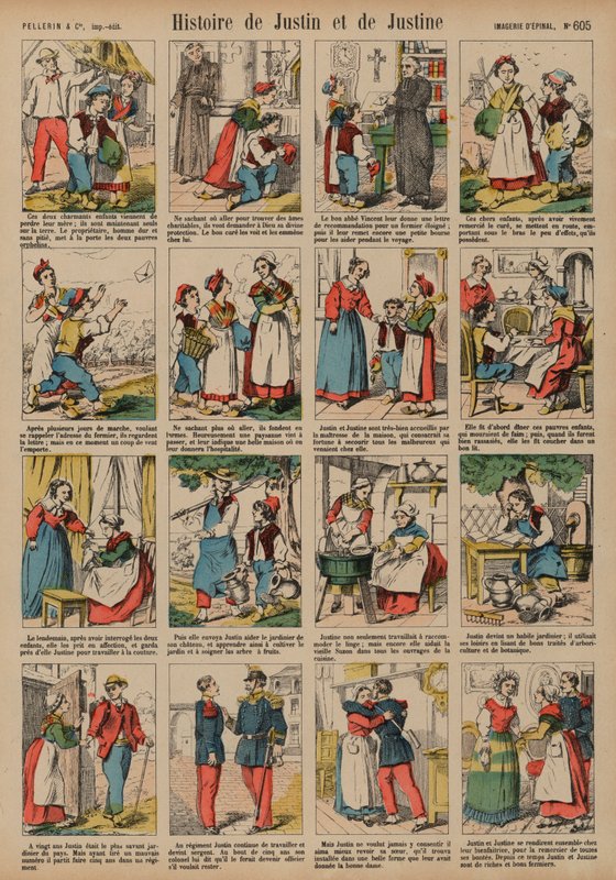 História de Justin e Justine (gravura colorida) de French School
