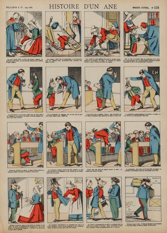História de um burro (gravura colorida) de French School