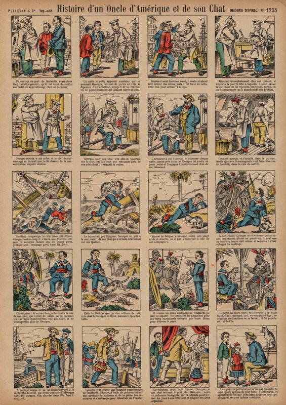 História de um tio americano e seu gato (gravura colorida) de French School