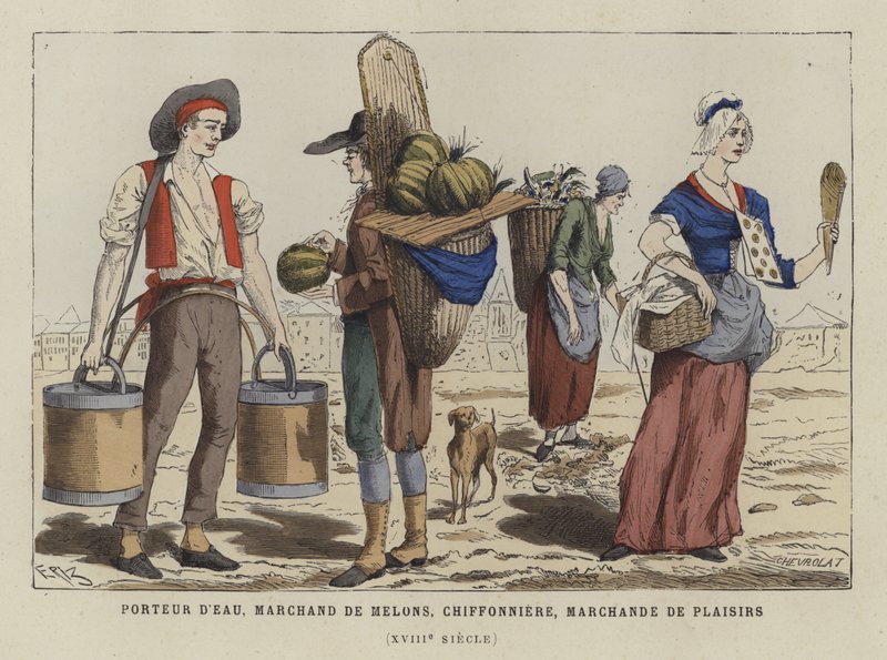 Comerciantes de rua, do século XVIII de French School