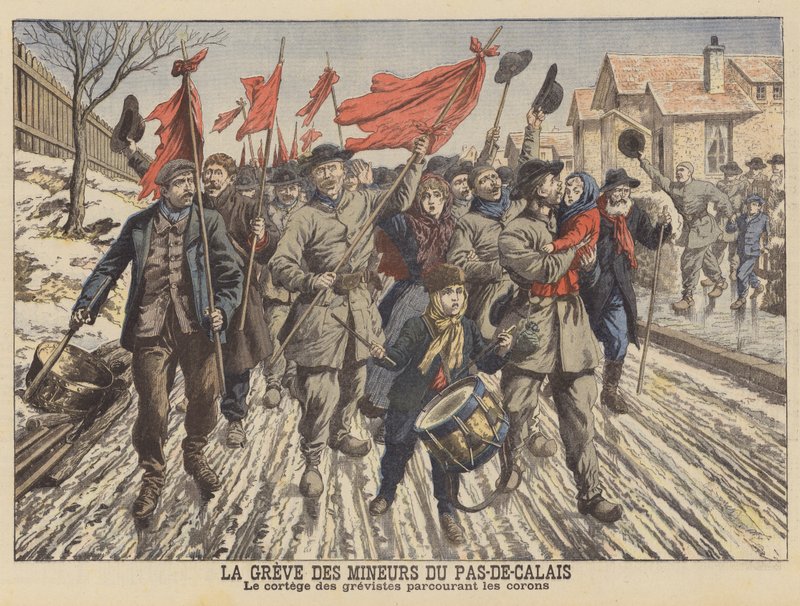 Greve dos mineiros do Pas-de-Calais, França (cor litho) de French School