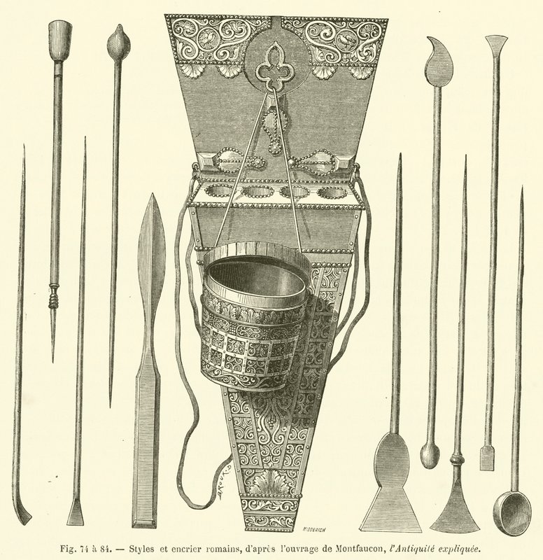 Stilos romanos e tinteiros (gravação) de French School