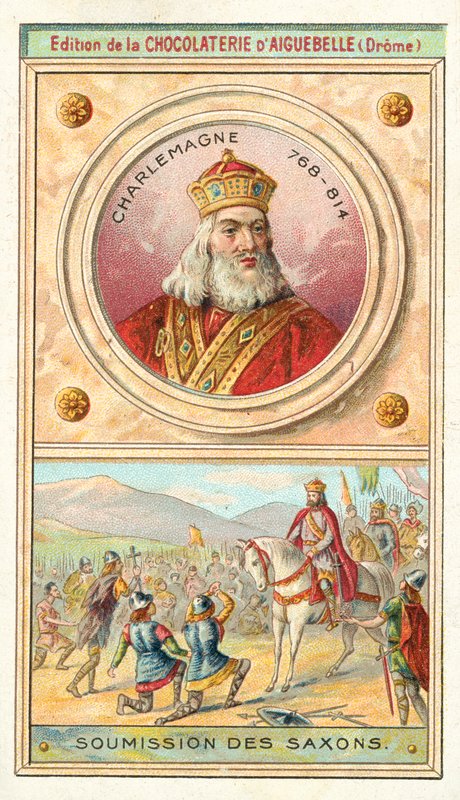 Submissão dos Saxões a Carlos Magno, 785 (chromolitho) de French School
