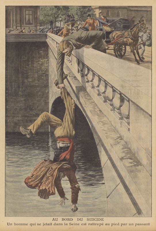 Tentativa de suicídio em Paris (cor litho) de French School
