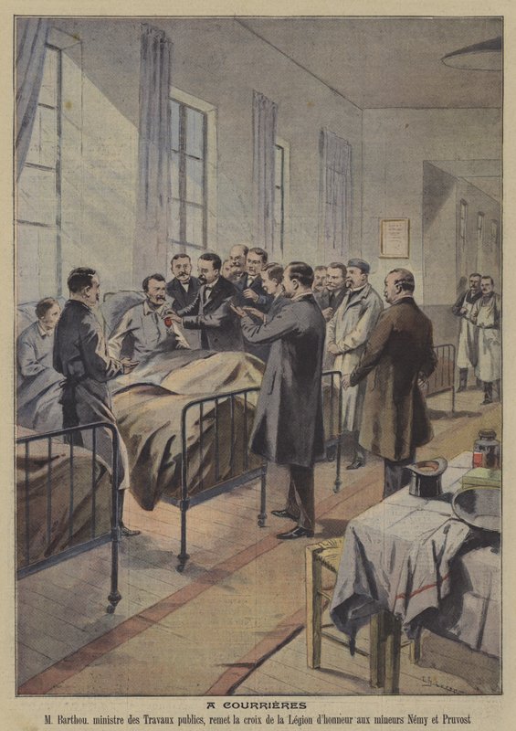Sobreviventes do desastre da mina Courrieres, França (cor litho) de French School