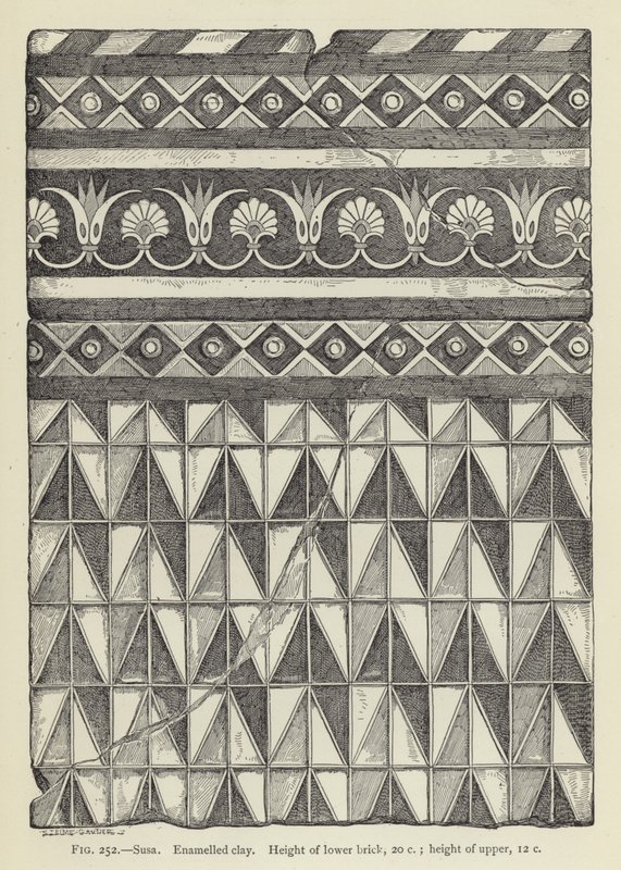 Susa, argila esmaltada, altura do tijolo inferior, 20 c; altura da parte superior, 12 c de French School