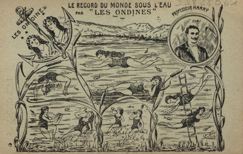 Raparigas nadadoras (litho) de French School