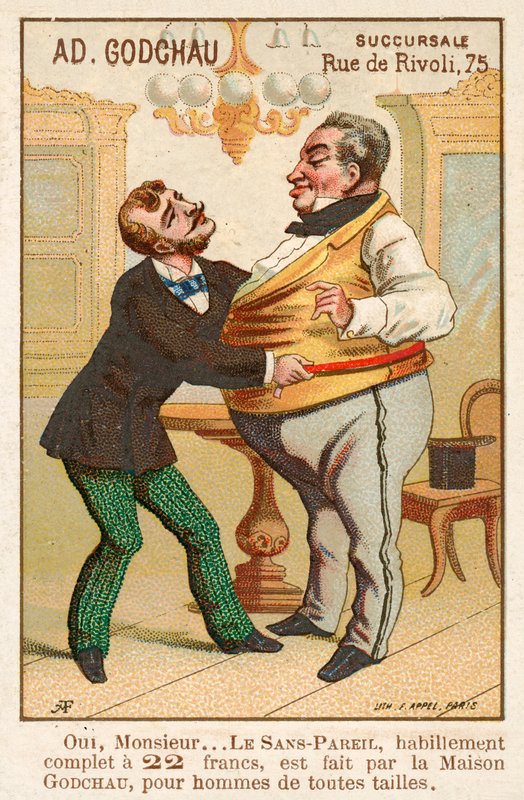 Medidor à medida de um cliente gordo (chromolitho) de French School