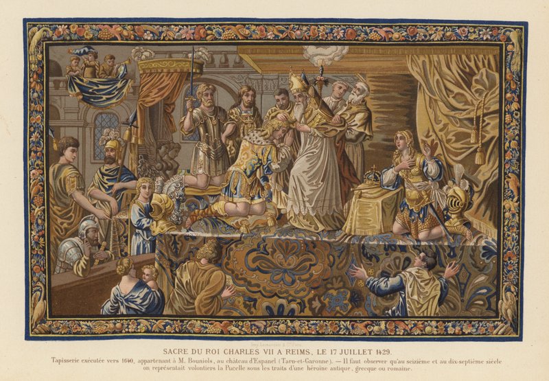 Tapeçaria representando a coroação do rei Carlos VII da França, Reims de French School