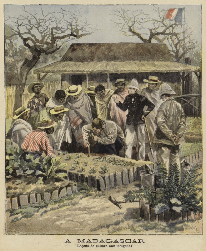 Ensinar técnicas agrícolas nativas, Madagascar, 1897 de French School