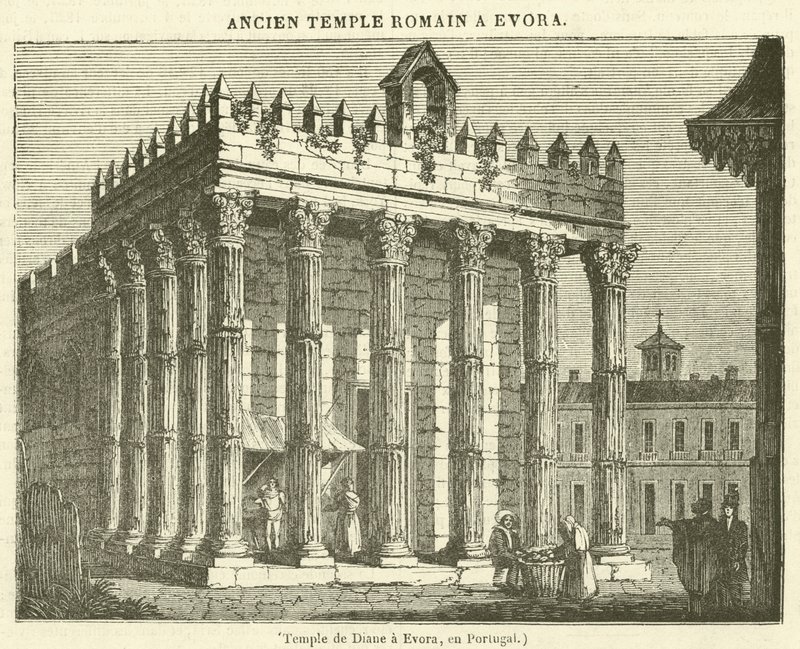 Temple de Diane a Evora, en Portugal (engraving) de French School