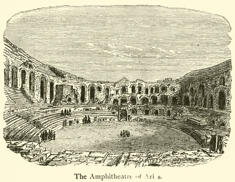 O Anfiteatro de Arles (gravura) de French School