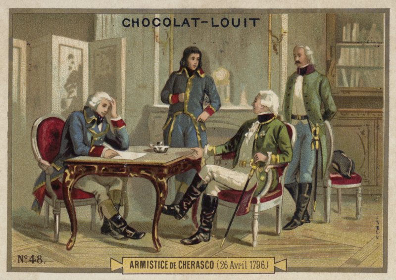O armistício de Cherasco, 26 de abril de 1796 de French School