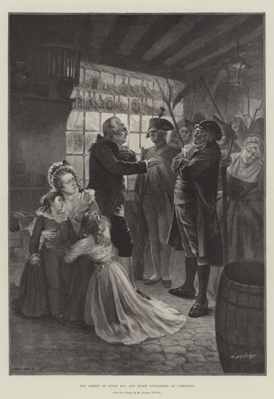 A prisão de Luís XVI e Maria Antonieta em Varennes de French School