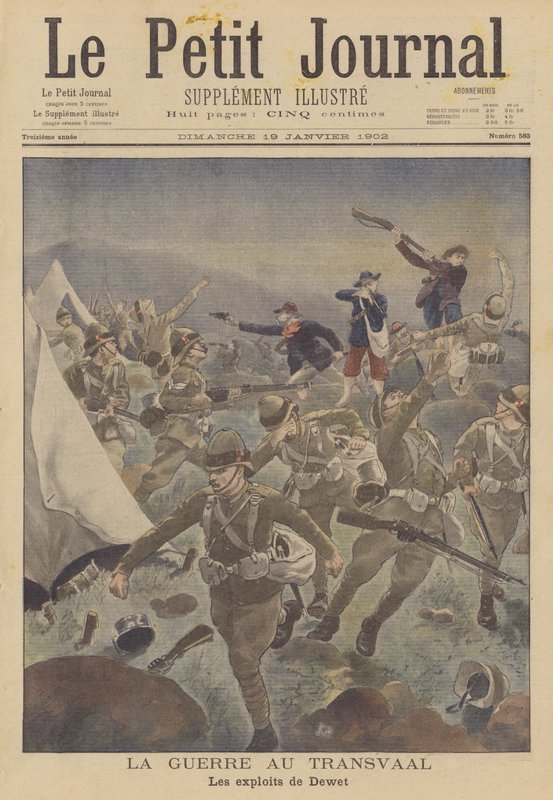 A Guerra dos Bóeres: as façanhas de Christiaan de Wet (litografia a cores) de French School